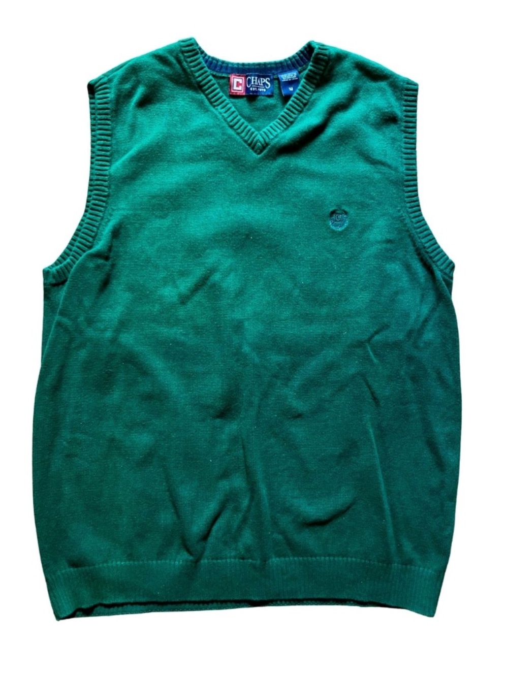 Preppy Bright Green Chaps Sweater Vest Classic Tennis Prep 100% Cotton
